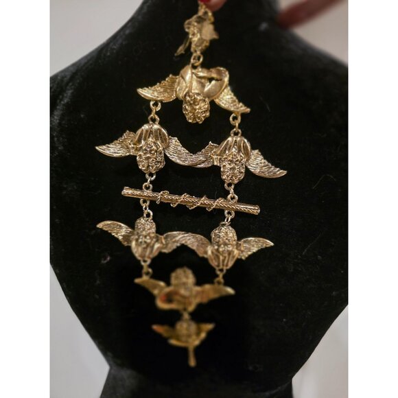 Vintage Ultra Craft Over the Shoulder Gold-Tone Angel & Rose Dangling Brooch Pin - Picture 5 of 5